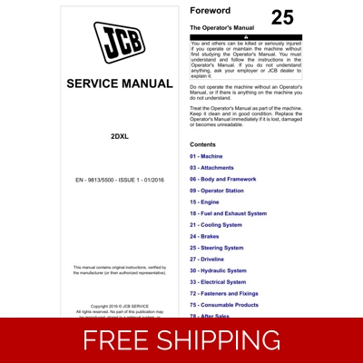 JCB BACKHOE LOADER 2DXL SERVICE REPAIR MANUAL